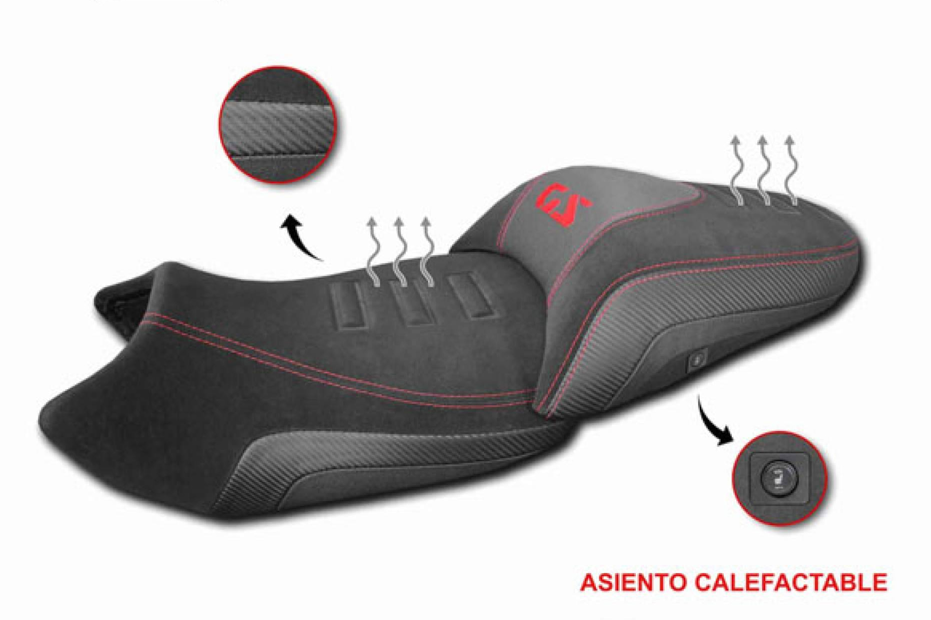 Asiento de moto calefactable para BMW R 1300 GSA 2024+ con acabado Confort, disponible en varias combinaciones